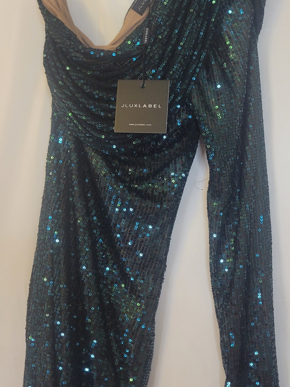 JLUXLABEL Teal & Green One-Shoulder Sequin Dress - Picture 4 of 4